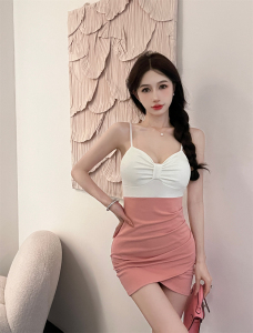 Sexy Design Feel Wrapped Hip Solid Color Strap Dress