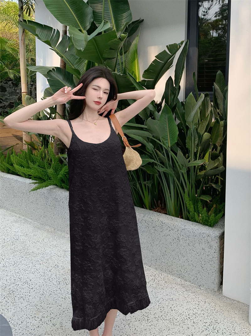 韓系流蘇吊帶裙女2023新款夏季設計感仙女白色打底裙中長款連衣裙
