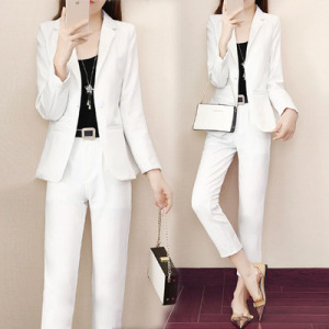 TR24343# 春装女韩版白色小西装套装时尚职场气质英伦风两件套潮 服装批发女装服饰直播货源