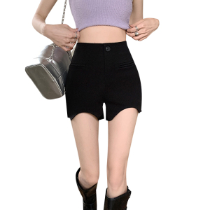 RM9070#高腰黑色西装不规则短裤女2023夏季美式小个子外穿a字打底裤热裤