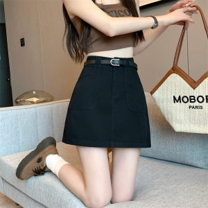 RM8541#新款高腰A字口袋短裙女纯色百搭防走光短裙 送腰带