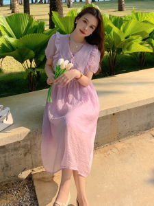 RM15709#新款气质名媛小众独特别致收腰高级感娃娃领连衣裙子女夏季