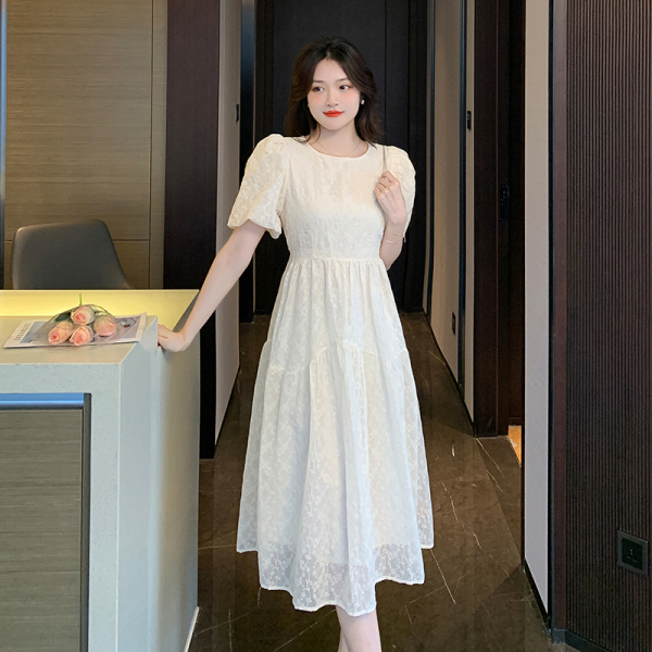 RM20034#夏季新款法式设计感刺绣泡泡袖连衣裙时尚修身显瘦A字裙