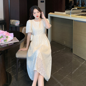 RM20034#夏季新款法式设计感刺绣泡泡袖连衣裙时尚修身显瘦A字裙