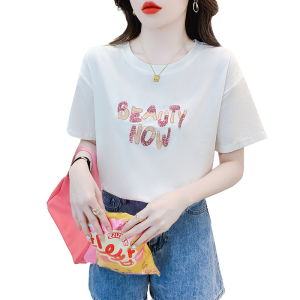 RM12088#短袖T恤女韩版夏装新款绣花减龄别致洋气百搭上衣