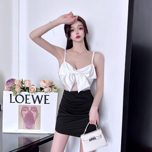 Bow knot patchwork contrast cut out buttock strap dress