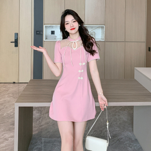 RM15907#改良版旗袍高级感仙女短裙新款法式气质显瘦小个子连衣裙