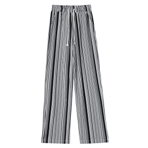 RM9991#高品质窄版冰丝竖条纹阔腿裤高腰垂感宽松休闲直筒裤
