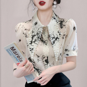 RM8855#森女淑女标准中袖单排扣真丝夏季