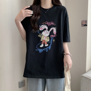 TR28394# 棉精梳纯棉印花夏装短袖T恤女宽松韩版 服装批发女装服饰货源