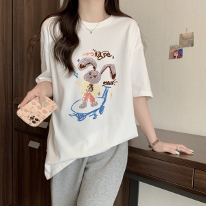 TR28394# 棉精梳纯棉印花夏装短袖T恤女宽松韩版 服装批发女装服饰货源