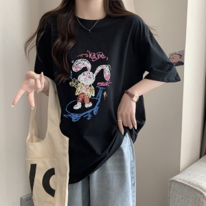 TR28394# 棉精梳纯棉印花夏装短袖T恤女宽松韩版 服装批发女装服饰货源