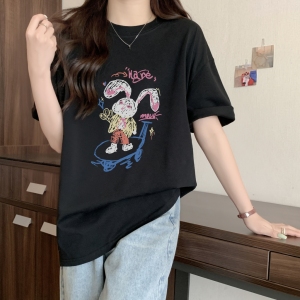 TR28394# 棉精梳纯棉印花夏装短袖T恤女宽松韩版 服装批发女装服饰货源