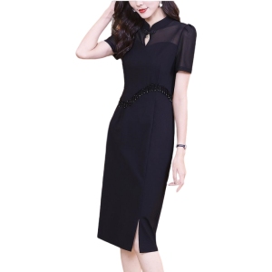 RM11501#高端连衣裙女2023新款长袖气质名媛赫本小黑裙黑色裙子