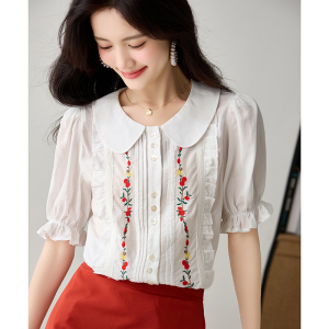 RM15574#新款女装夏季短袖刺绣衬衫