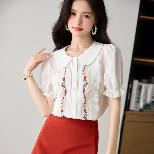 RM15574#新款女装夏季短袖刺绣衬衫