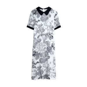 RM16851#夏季新款山水画中长款桑蚕丝收腰裙子气质显瘦