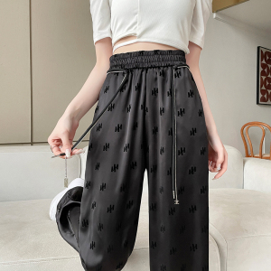 RM9441#雪纺阔腿裤夏季高腰显瘦黑色休闲裤小个子垂感拖地裤子