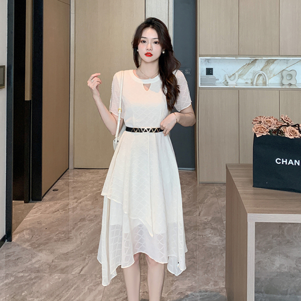 RM8385#新款气质连衣裙夏季女装中长款仙女白色高级感雪纺裙