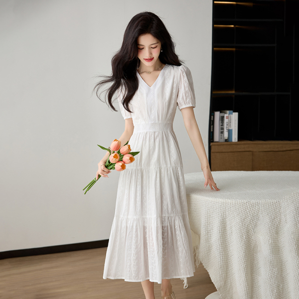 RM15577#白色蕾丝连衣裙2023夏季新款法式小众甜美超仙气质显瘦长裙...