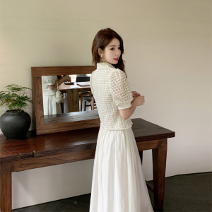 RM12644#新中式国风蕾丝上衣中长半身裙两件套女温柔套装