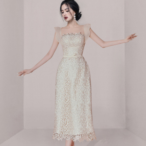 RM22431#夏季新款高端小众气质长裙拼接蕾丝礼服收腰时尚连衣裙