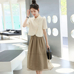RM12203#新中式女国风改良旗袍盘扣半身裙子两件套装法式高级感连衣裙夏季