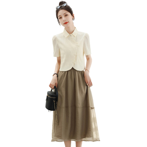 RM12203#新中式女国风改良旗袍盘扣半身裙子两件套装法式高级感连衣裙夏季