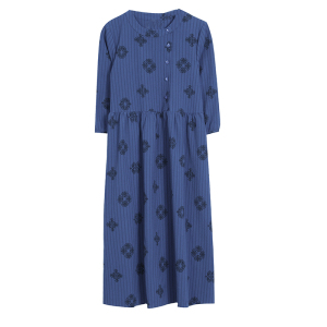 RM15994#春夏新款宽松显瘦7分袖中袖中长款年轻妈妈蓝色印花连衣裙