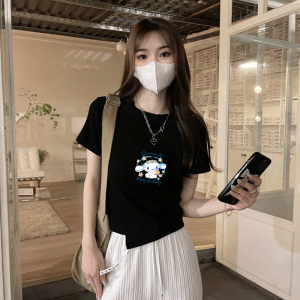 RM8568#棉辣妹白色短袖t恤女夏纯欲风设计感小众紧身露脐短款上衣