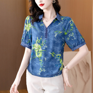 RM9345#夏季新款短袖冰丝顺滑女装衬衣宽松显瘦小衫