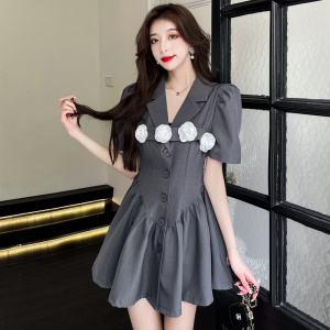 RM9544#夏装韩版设计感洋气泡泡袖西装两件套显瘦连衣裙