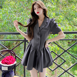 RM9544#夏装韩版设计感洋气泡泡袖西装两件套显瘦连衣裙