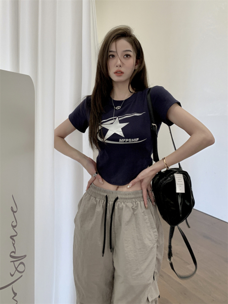 RM8561#港味韩版休闲套头印花短款T恤