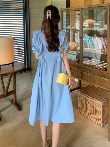RM15706#蓝色连衣裙女2023年夏季新款法式优雅高级感温柔风长裙夏
