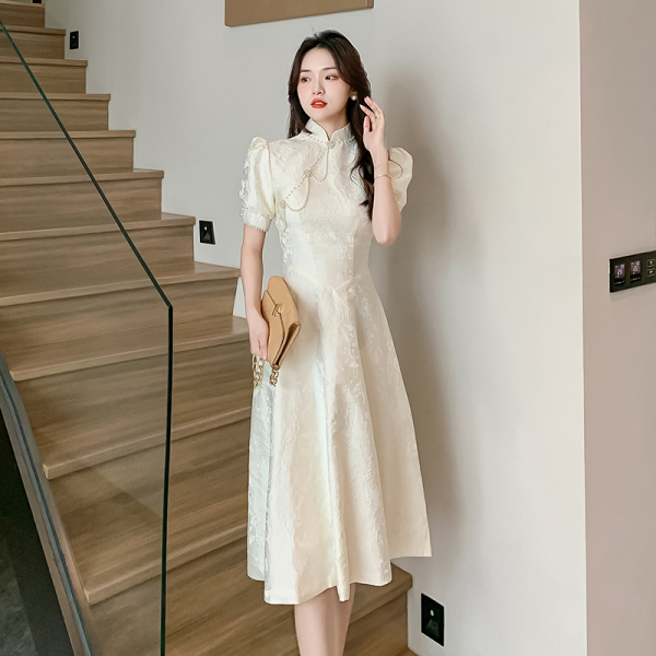 RM18707#小晚礼服女2023新款白色气质宴会订婚旗袍年轻款高级感连衣...