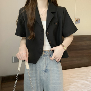 RM15345#小西装女外套短款2023夏季新款韩版修身短袖休闲小西服单排扣