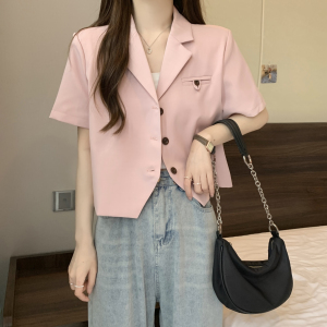 RM15345#小西装女外套短款2023夏季新款韩版修身短袖休闲小西服单排扣
