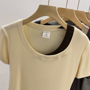 RM8502#抖音质量2X2莫代尔夏装韩版宽松假两件圆领短款短袖T恤女