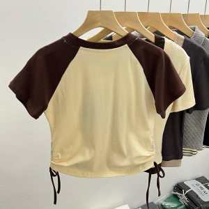 RM8503#抖音质量夏装韩版宽松短款插肩袖刺绣大码短袖T恤女