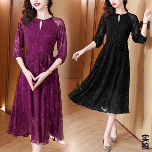 RM18823#黑色雪纺连衣裙女2023年夏季气质高级感时尚法式减龄显瘦洋气裙子