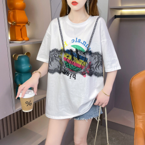 RM8631#棉后包领特大码300斤中长款爆款蕾丝性感短袖t恤女