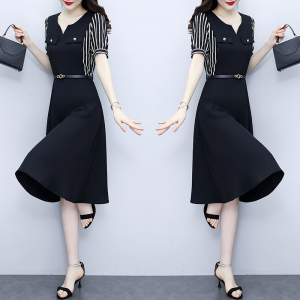 RM13359#夏季新款时尚气质名媛减龄收腰显瘦a字裙拼接连衣裙