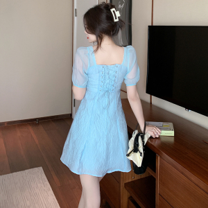 RM9307#夏季荷叶边拼接时尚甜美减龄绑带温柔风A字连衣裙