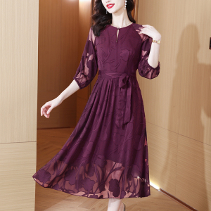 RM8827#桑蚕丝提花连衣裙女2023夏季气质高级感时尚法式减龄显瘦洋气裙子