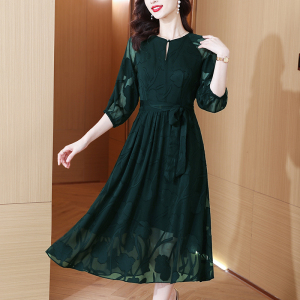 RM8827#桑蚕丝提花连衣裙女2023夏季气质高级感时尚法式减龄显瘦洋气裙子