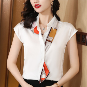 RM8972#夏季新款衬衣法式雪纺白色短袖衬衫女设计感小众气质薄款上衣