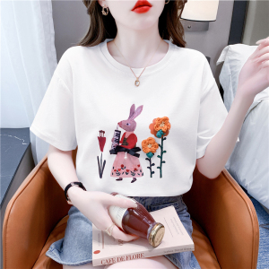 RM12585#夏新款卡通小兔立体花朵短袖圆领t恤女百搭宽松显瘦上衣