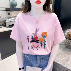 RM12585#夏新款卡通小兔立体花朵短袖圆领t恤女百搭宽松显瘦上衣