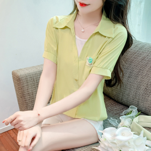 RM11611#夏季新款韩版宽松假两件拼接短袖雪纺衬衫女设计感小众上衣